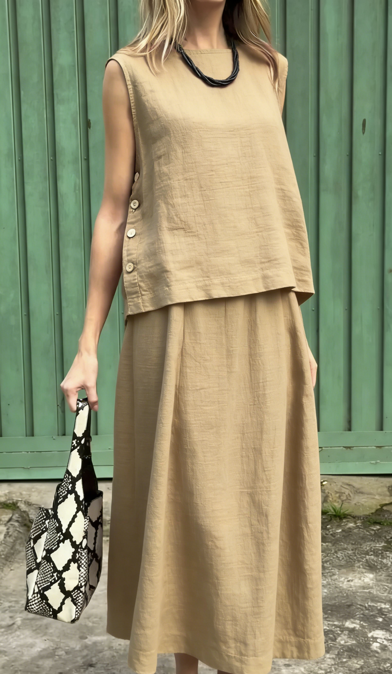 Women's Classic Sleeveless Linen Two-Piece Set