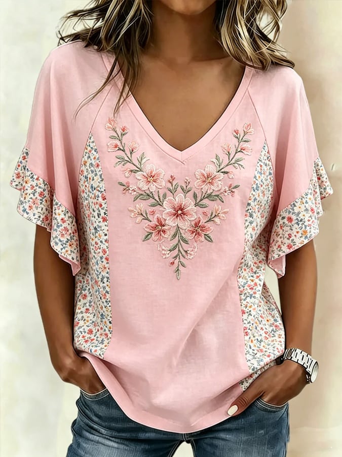 Women's Breast Cancer Awareness Floral Print T-Shirt