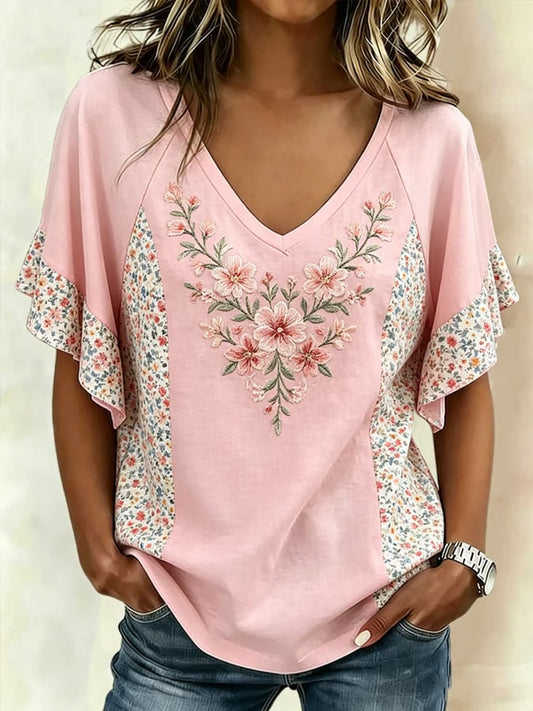 Women's Breast Cancer Awareness Floral Print T-Shirt