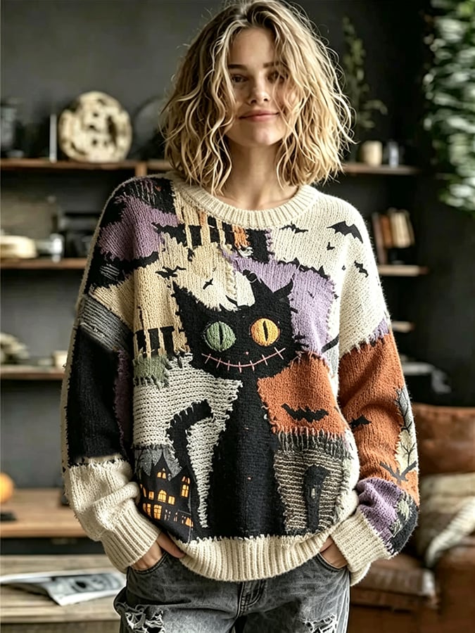 Women's Halloween Print Crew Neck sweater
