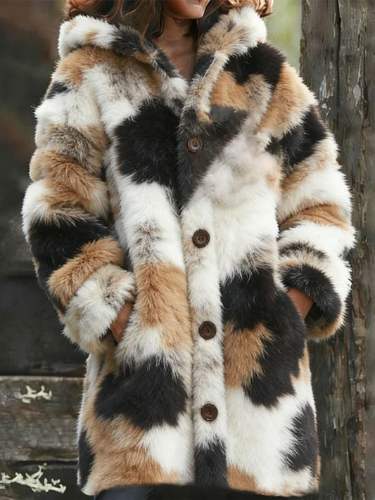 Women's Vintage Cute Cat Printed Knitted Fabric Plush Jacket