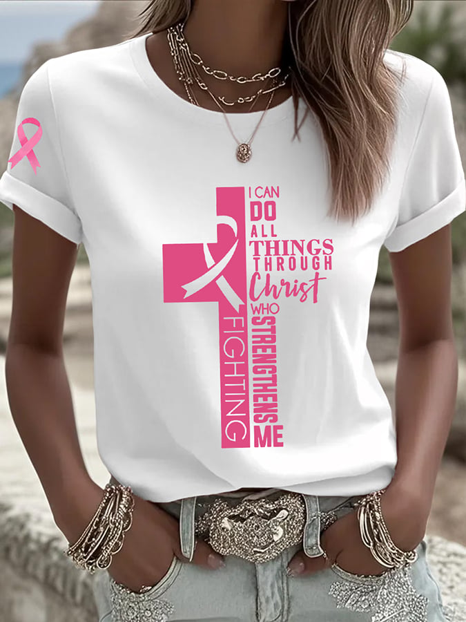 Women's Breast Cancer Awareness Printed Round Neck T-Shirt