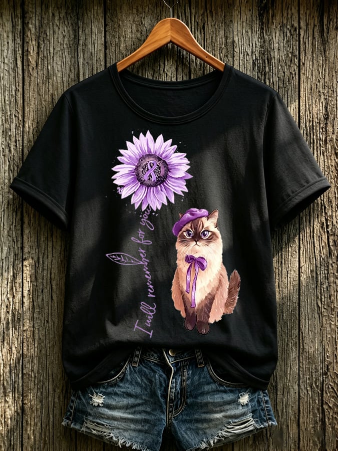 Women's Purple Floral Print T-Shirt