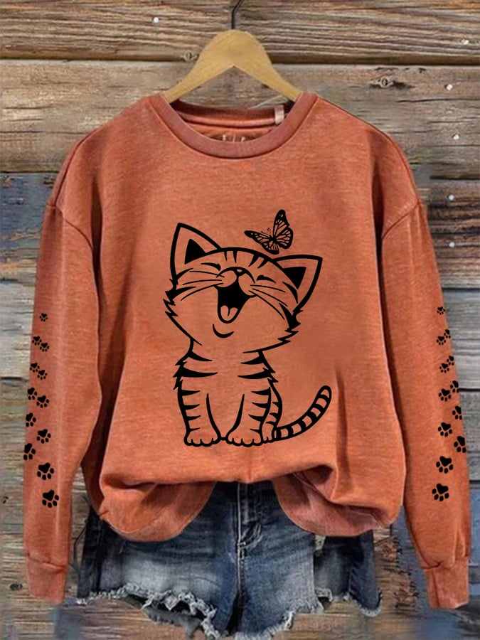 Women's Cute Cat Print Cat Lovers Casual Sweatshirt