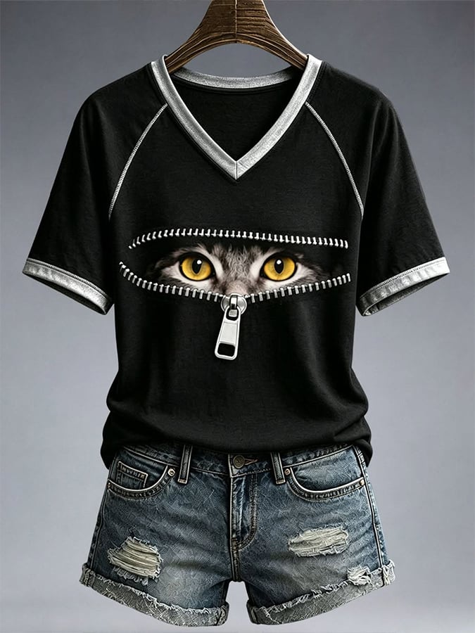 Women's Cute Cat  Print Casual T-shirt