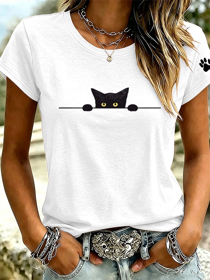 Women's Cute Cat Print Casual T-Shirt