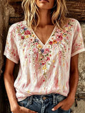 Women's Retro Breast Cancer Floral Print Top