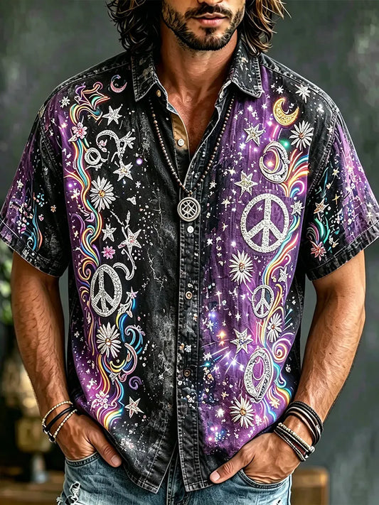 Vintage Hippie Galaxy Peace Symbol Men’s Shirt