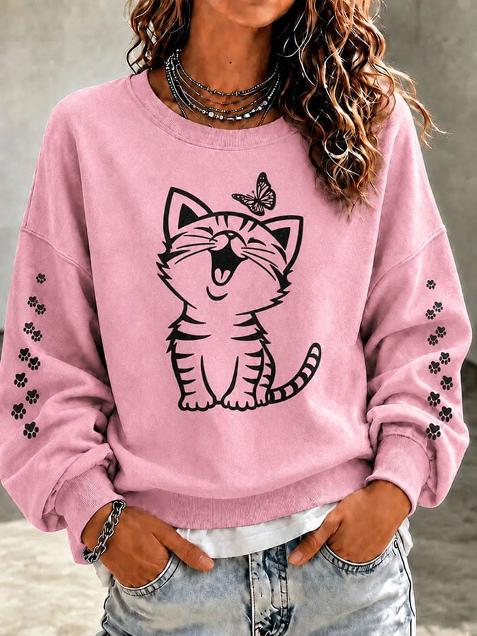 Women's Cute Cat Print Casual Sweatshirt