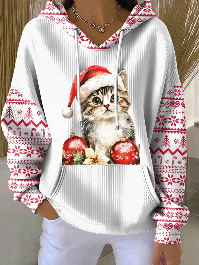 Women's Christmas Cute Cat Print Casual Sweatshirt