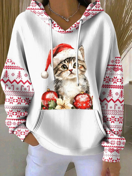 Women's Christmas Cute Cat Print Casual Sweatshirt