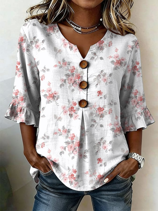 Women's Breast Cancer Awareness Floral Print T-Shirt