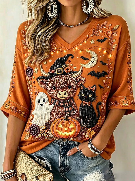 Women's Autumn Halloween Fun Casual Print T-Shirt