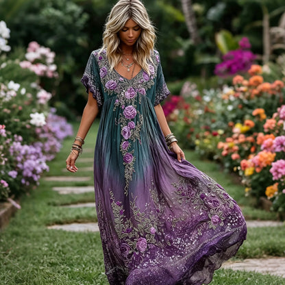 Women's Purple Floral Print Alzheimer's Awareness Casual Dress