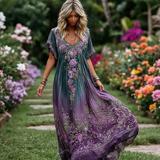 Women's Purple Floral Print Alzheimer's Awareness Casual Dress