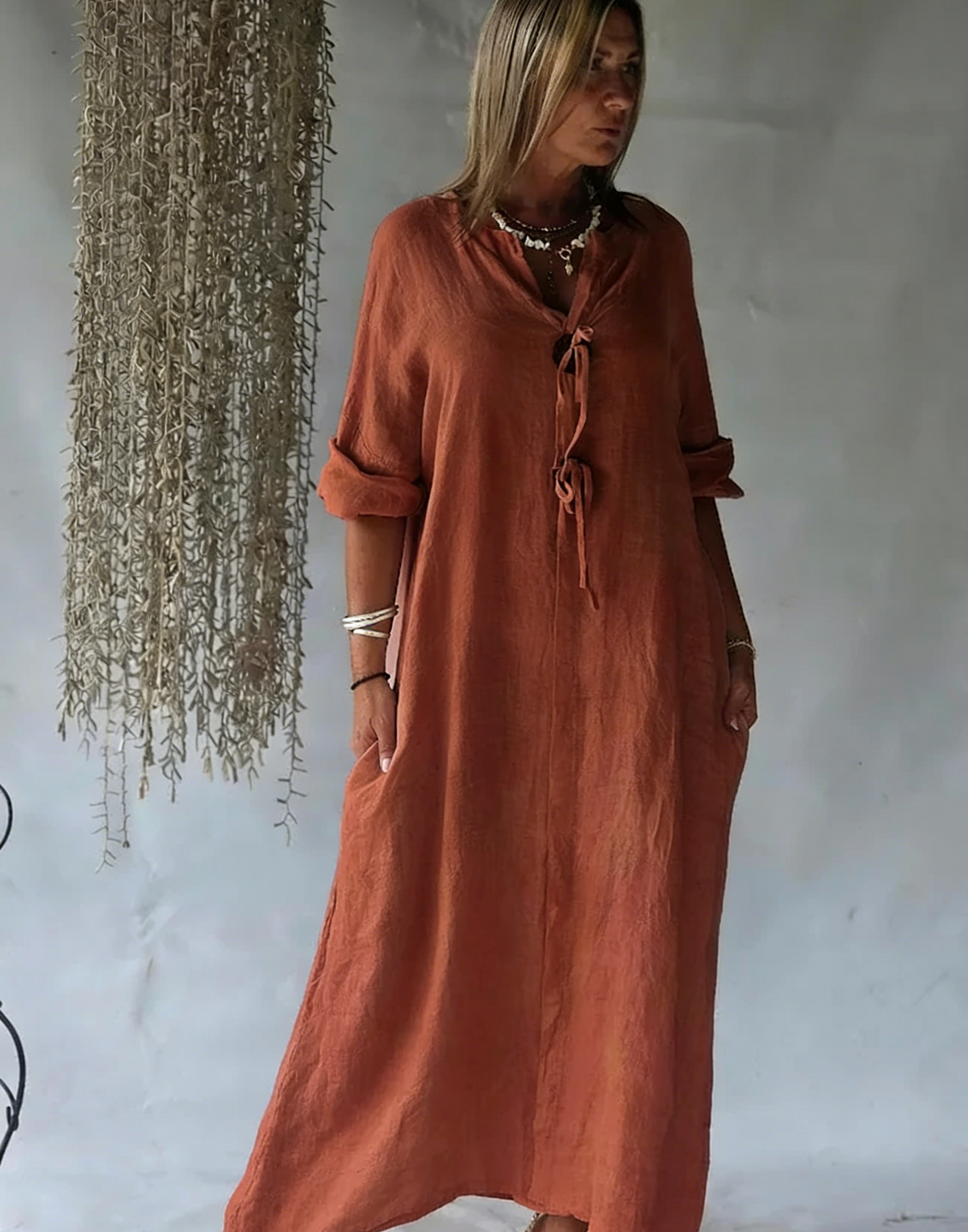 Summer Effortless Cotton-Linen Kaftan Dress
