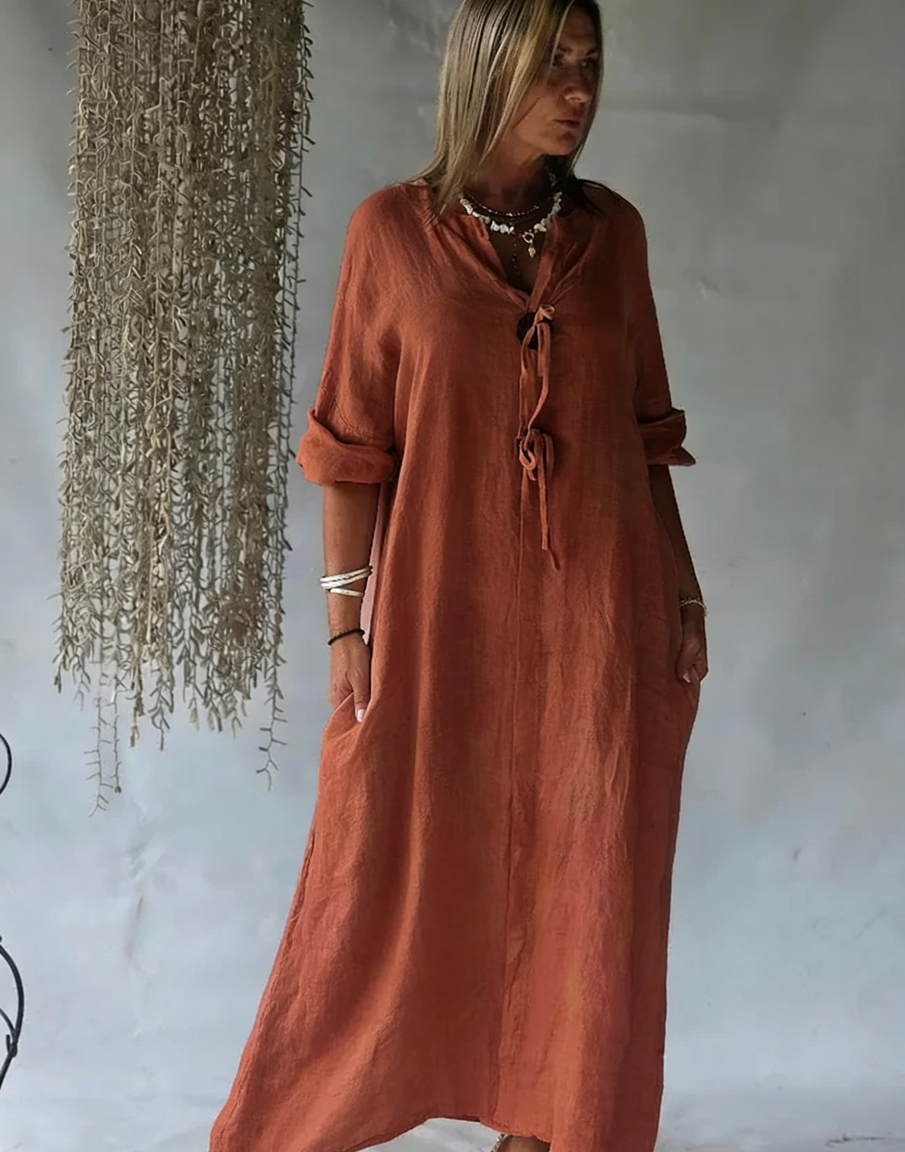 Summer Effortless Cotton-Linen Kaftan Dress