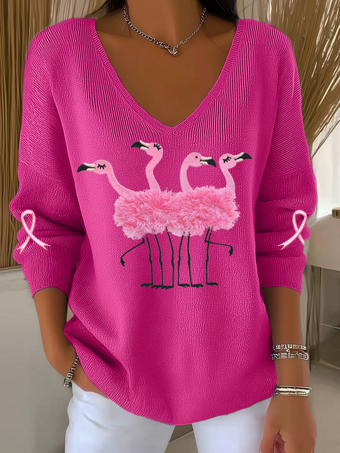Women's Breast Cancer Print Long Sleeve Top