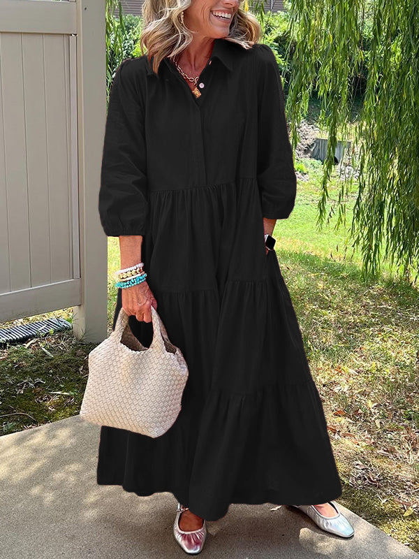 CLEARANCE🔥 Loose Cotton Linen Lapel Dress