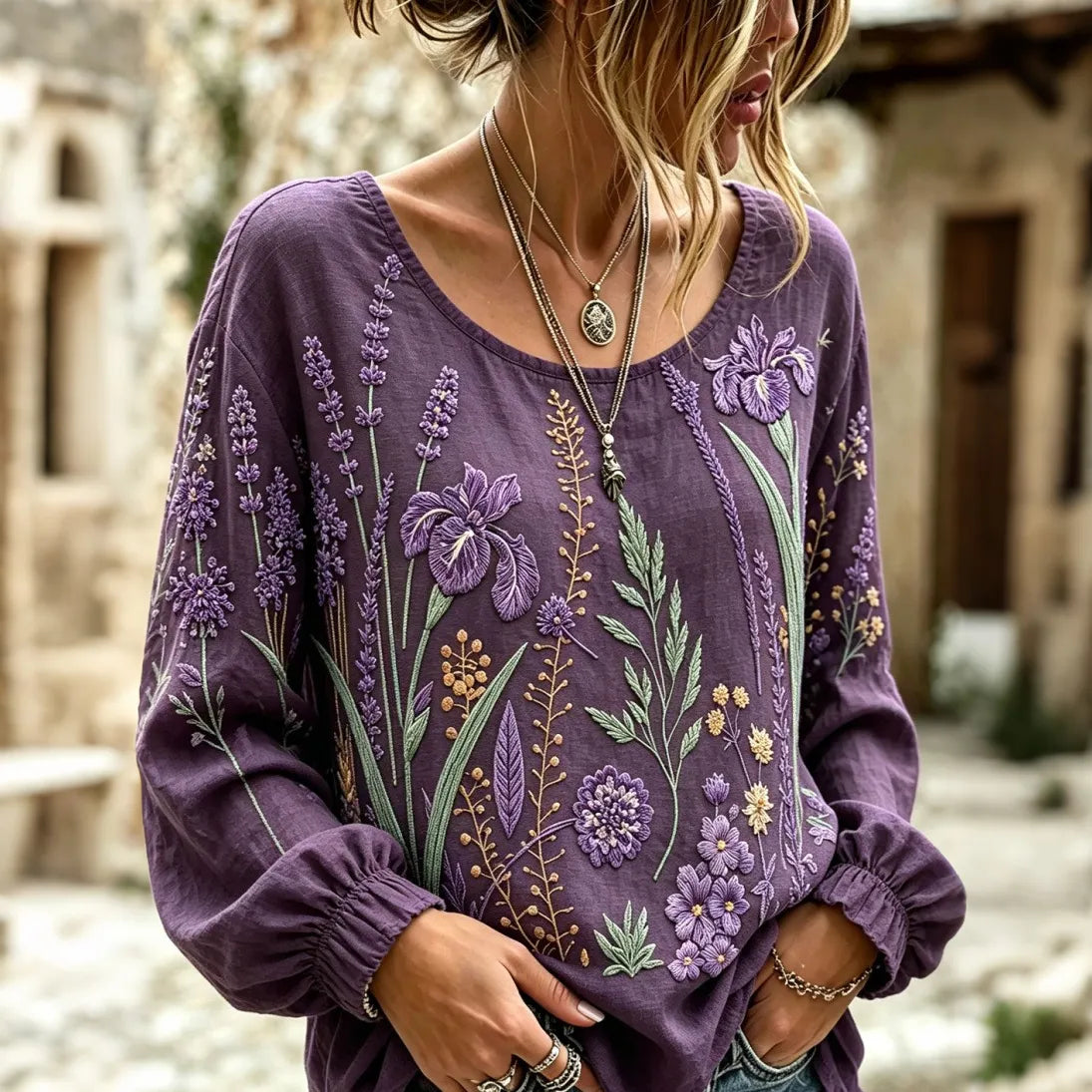 Women's Purple Floral Alzheimer's Disease Awareness Casual T-shirt
