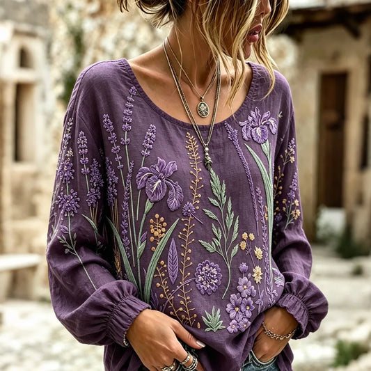 Women's Purple Floral Alzheimer's Disease Awareness Casual T-shirt