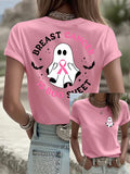 Women's Breast Cancer Print Casual T-shirt