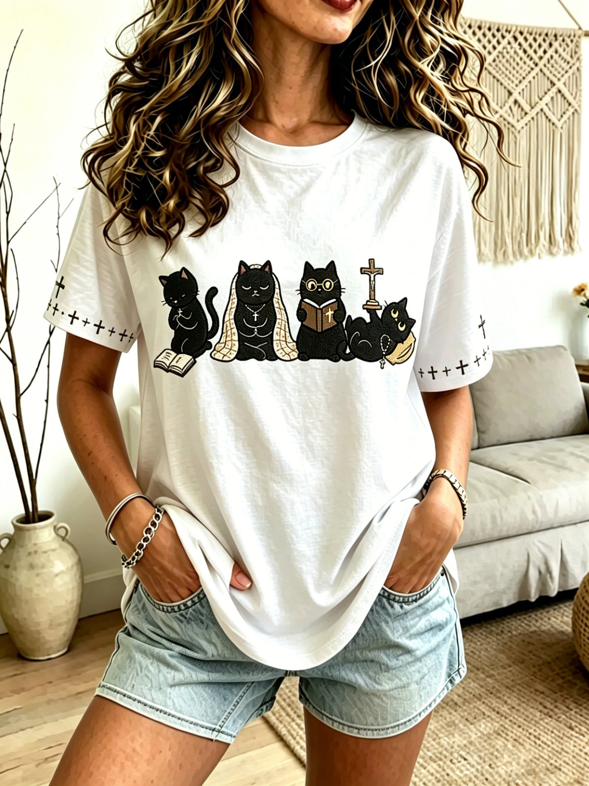 Women's "Faith" Cat-Print Top