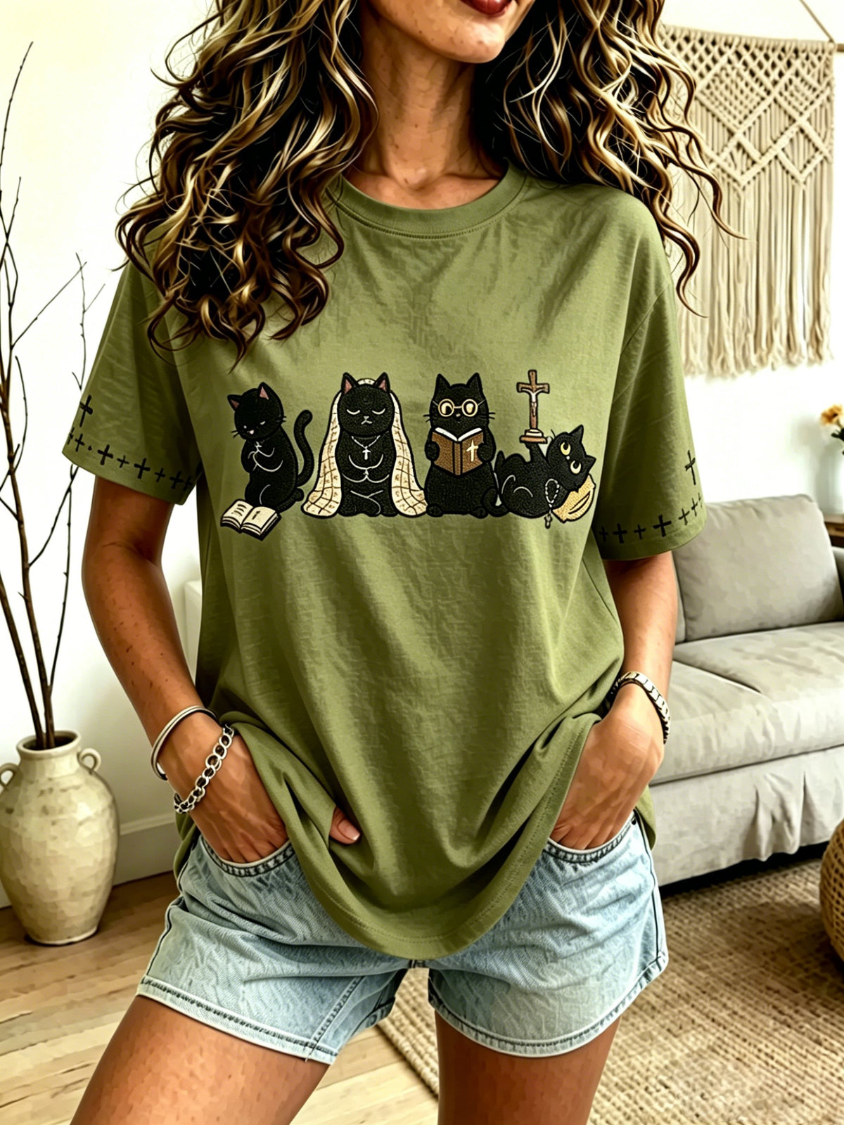 Women's "Faith" Cat-Print Top