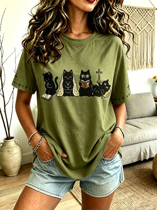Women's "Faith" Cat-Print Top