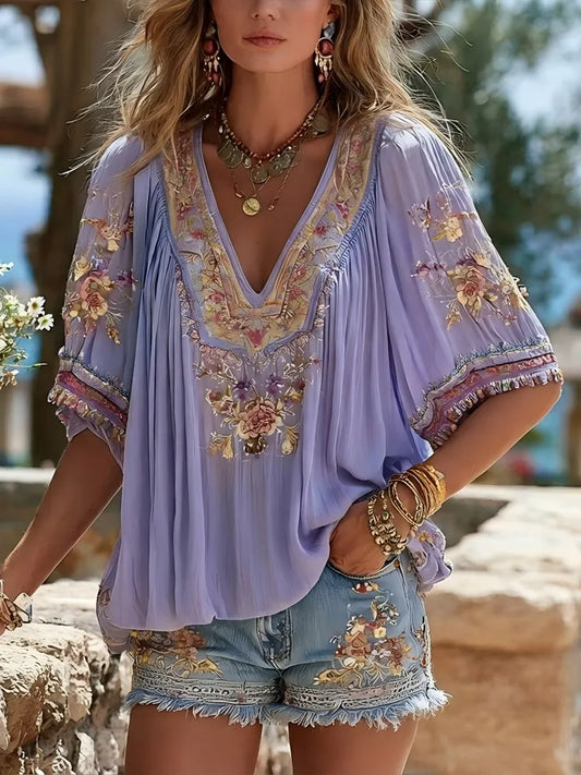 Women's Bohemian Loose Fit Floral Graphic Shirt