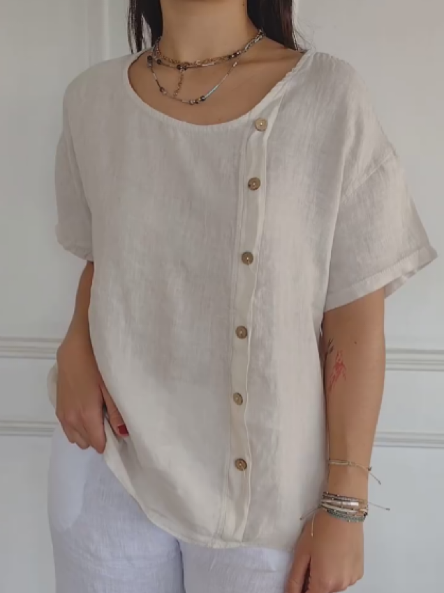 Casual Cotton Linen Side Buttons Tops