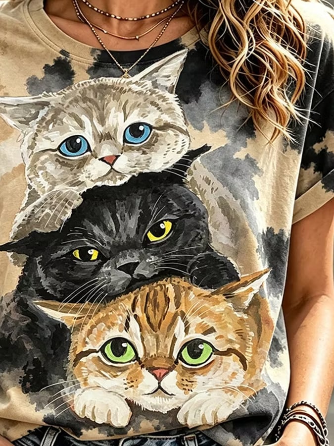 Women'S Casual Cat-Print Top