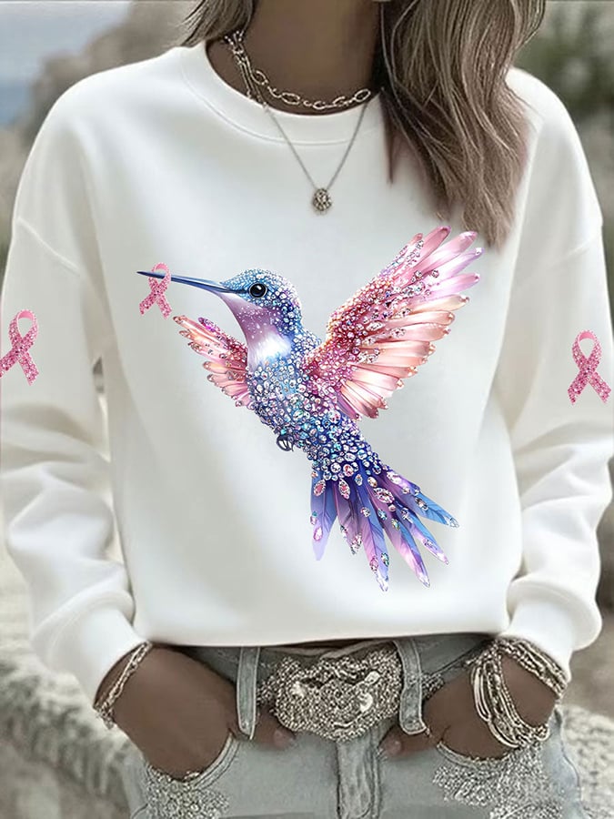 Women's Pink Hummingbird Print Sweatshirt