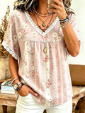 Women's Casual Breast Cancer Floral Print T-Shirt