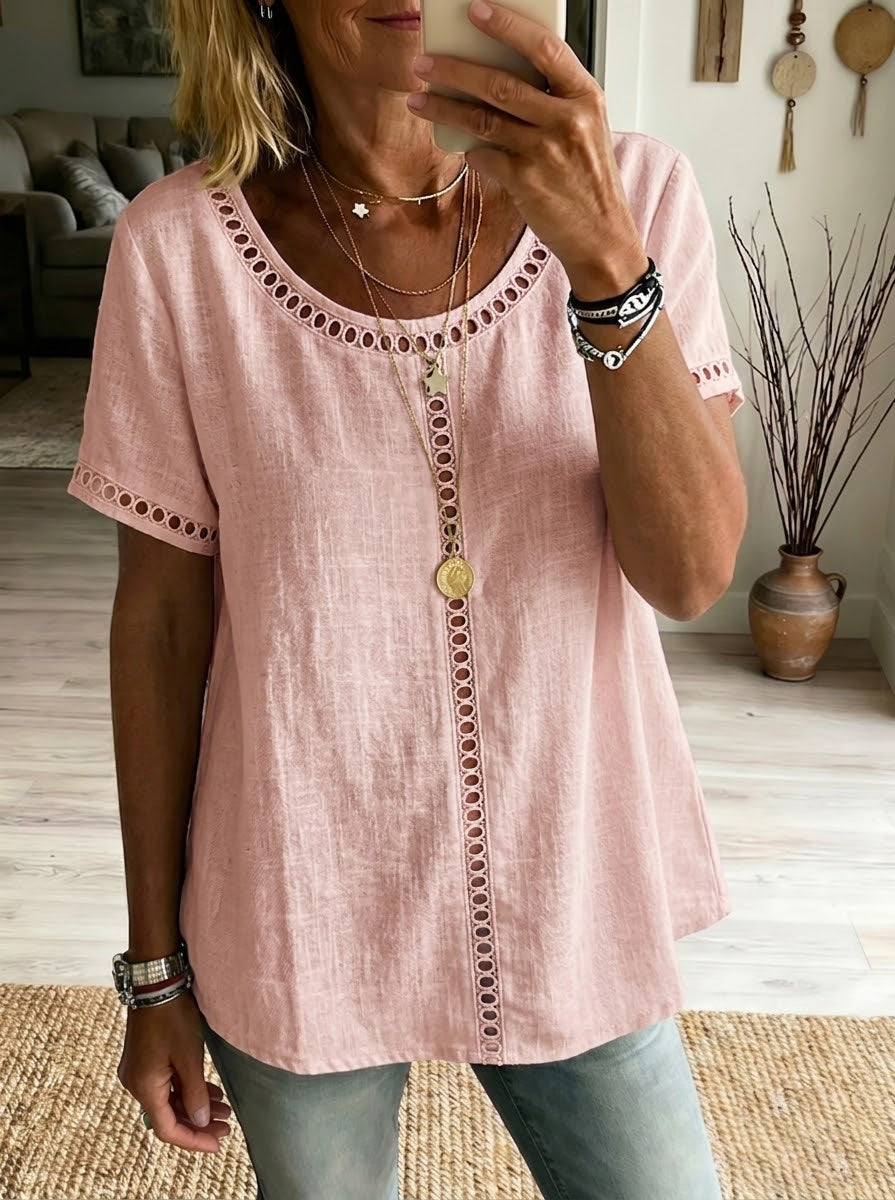 Women's Casual Linen Openwork Top