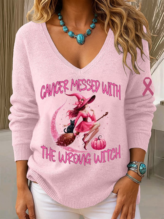 Women's Breast Cancer Awareness In October We Wear Pink Print Long Sleeve Knit Top