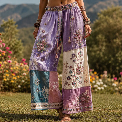 Women's Boho Patchwork Mandala Print High-waist Wide-leg Pants