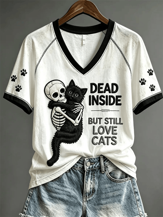 Women's Casual Black Cat Print Halloween Top