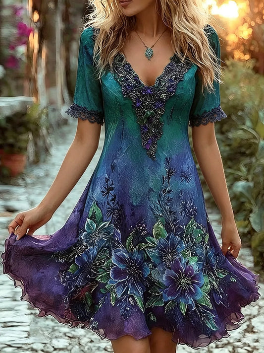 Women's Retro Bohemian Floral Print Dress