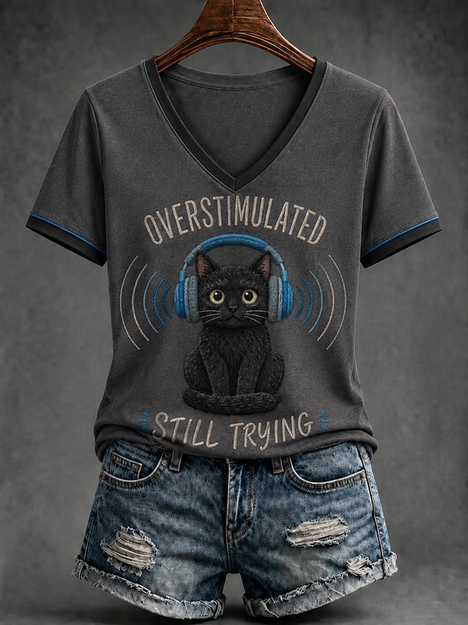 Women's Casual & Fun Mental Health Print V-Neck Top