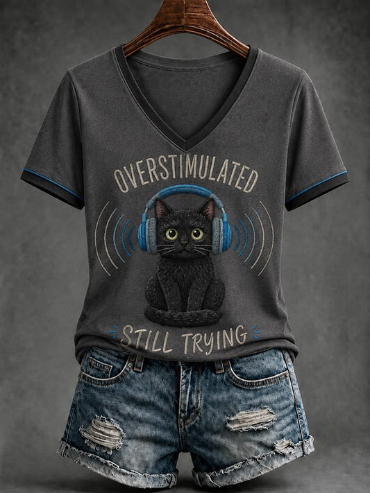 Women's Casual & Fun Mental Health Print V-Neck Top