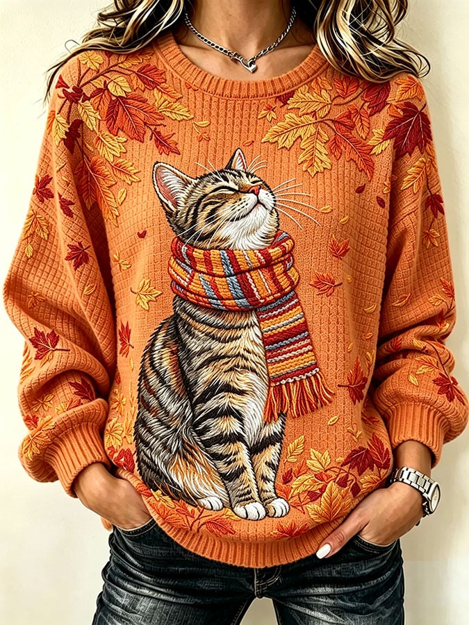 Women's Casual Autumn Checkered Fabric Sweatshirt