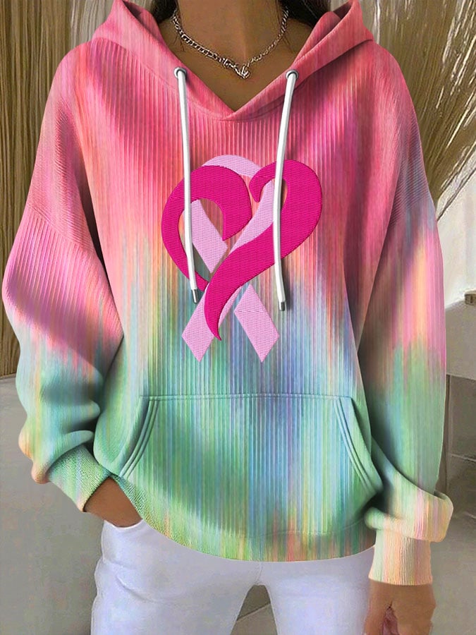 Women's Breast Cancer Print Casual Hoodie
