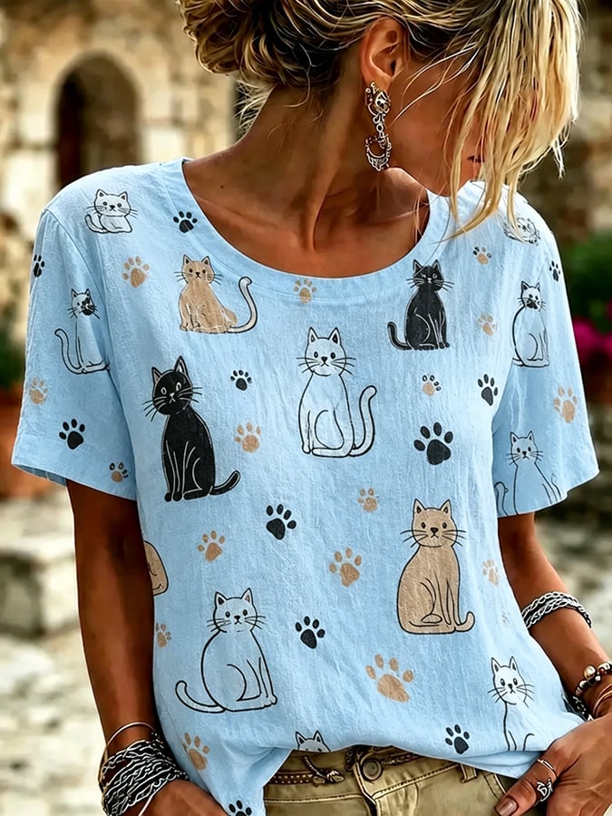 Women's Cats Print Casual T-shirt
