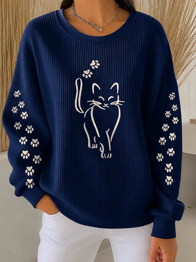 Women's Cute Cat Print Casual Sweatshirt