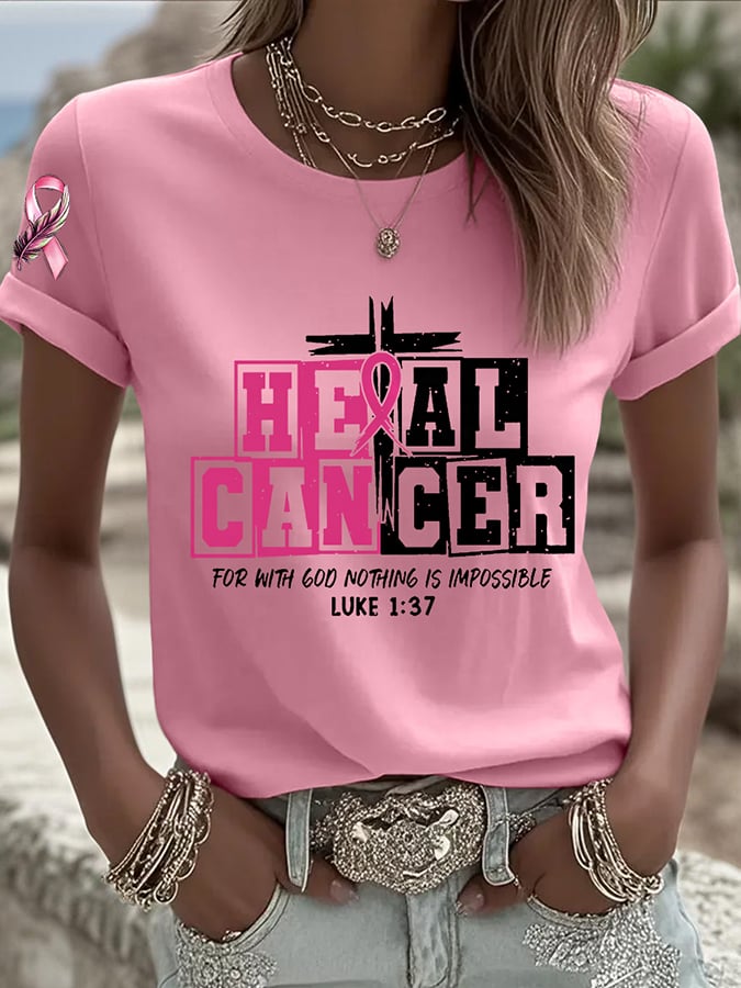 Women's Breast Cancer Awareness Printed Round Neck T-Shirt