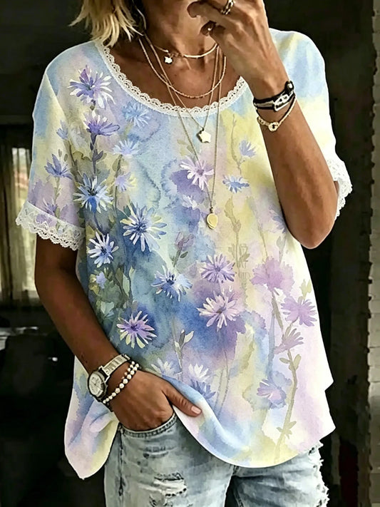 Women's Bohemian Floral Lace Print Top