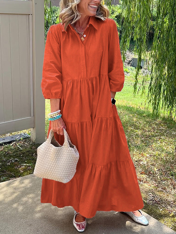 CLEARANCE🔥 Loose Cotton Linen Lapel Dress