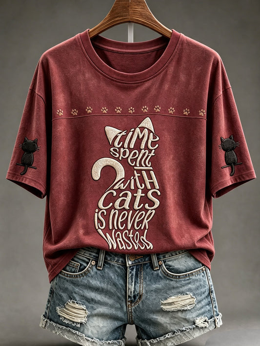Women's Healing Cat Round Neck Top