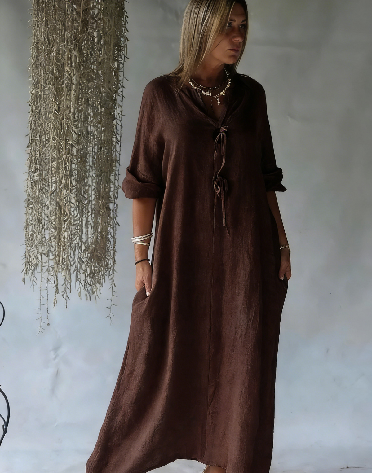 Summer Effortless Cotton-Linen Kaftan Dress